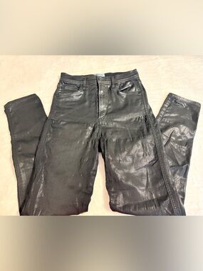 AGOLDE Roxanne High Rise Skinny Black Leatherette Coated Jeans Leather Look 26